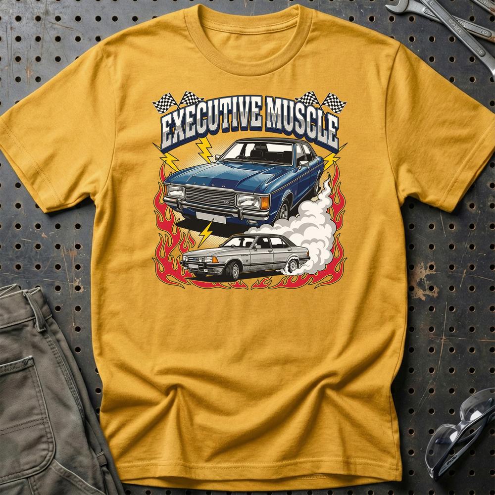Ford Granada Executive Muscle Classic 70s Sedan T-Shirt-Beklædning-Ford-Guld-S-Garage Culture Shop- garage - man cave - merchandise