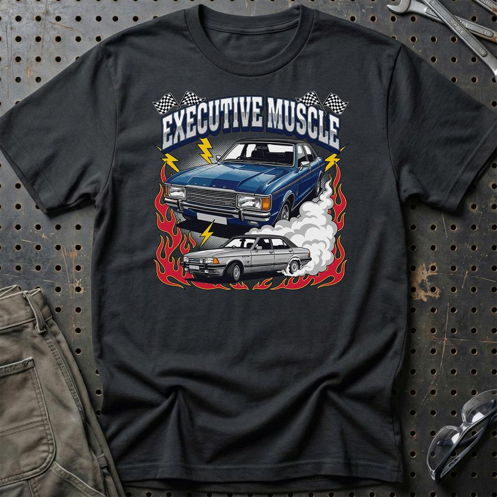 Ford Granada Executive Muscle Classic 70s Sedan T-Shirt-Beklædning-Ford-Sort-S-Garage Culture Shop- garage - man cave - merchandise