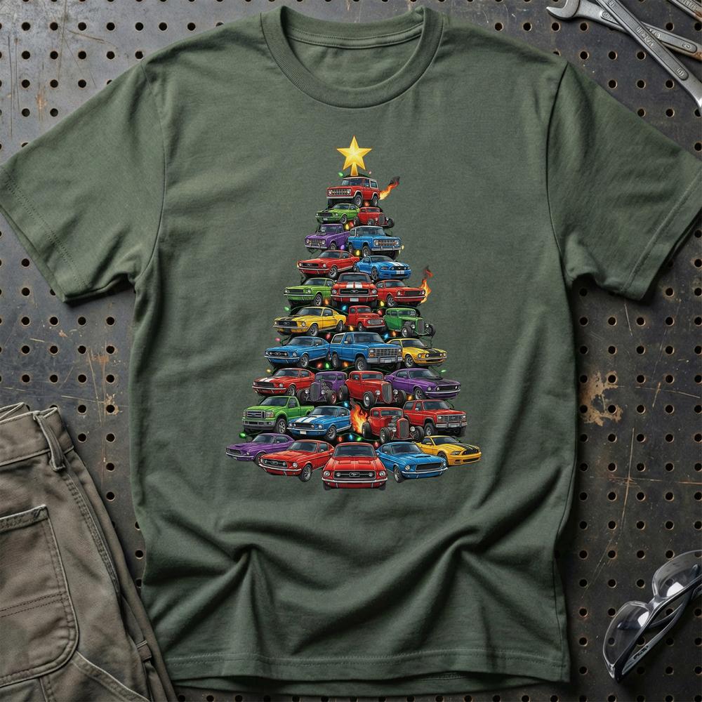 Ford Juletræ Christmas Tree - Unisex T-Shirt-Beklædning-Ford-Grøn Militær-S-Garage Culture Shop- garage - man cave - merchandise
