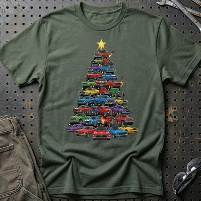 Ford Juletræ Christmas Tree - Unisex T-Shirt-Beklædning-Ford-Grøn Militær-S-Garage Culture Shop- garage - man cave - merchandise
