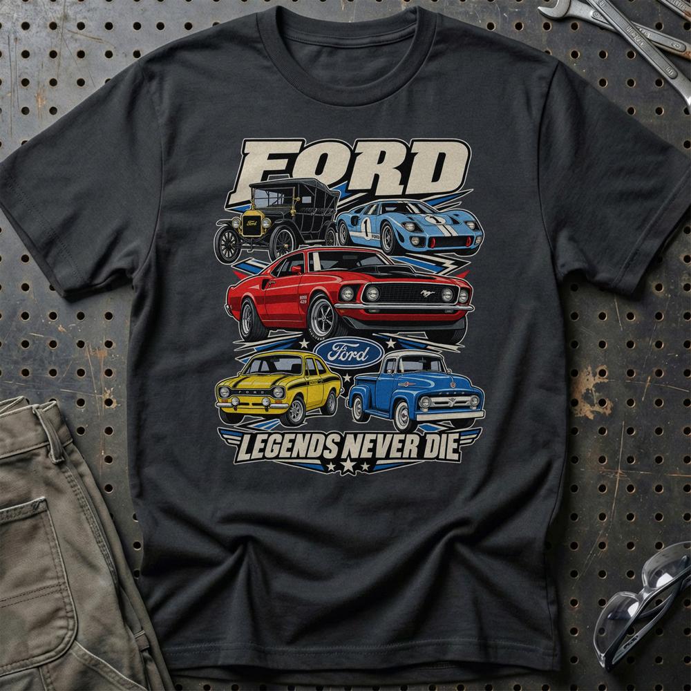 Ford Legends Never Die T-Shirt-Beklædning-Ford-Sort-S-Garage Culture Shop- garage - man cave - merchandise