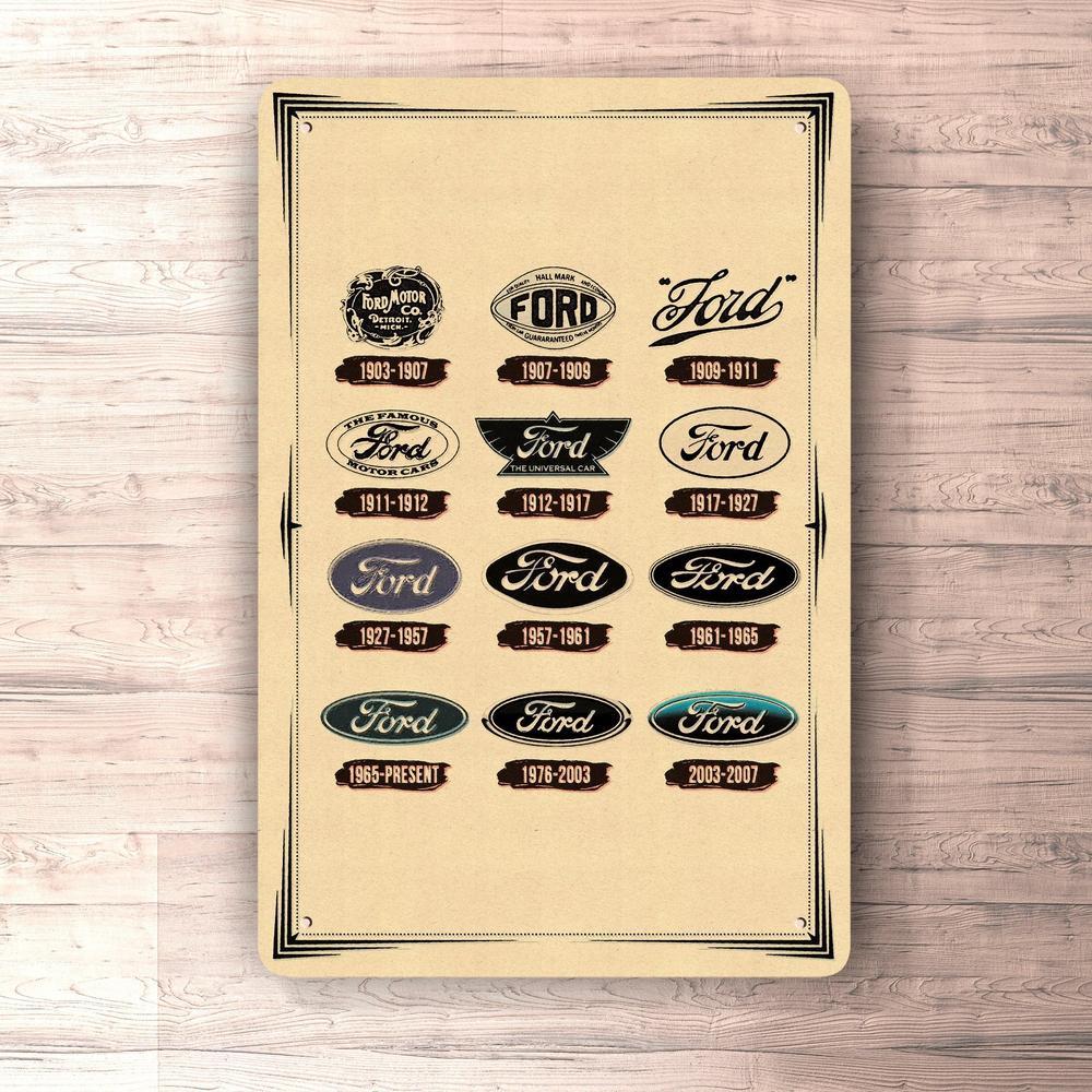 Ford Logo Evolution Skilte, Musemåtte, Dørmåtte , Plakat-Skilte-Ford-Garage Culture Shop- garage - man cave - merchandise