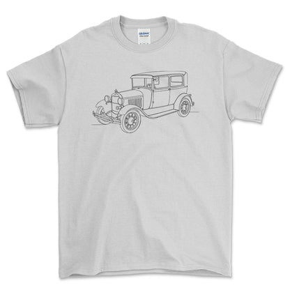 Ford Model A Tudor Sedan - One Line Style Unisex T-Shirt-Beklædning-Ford-Hvid-S-Forside-Garage Culture Shop- garage - man cave - merchandise