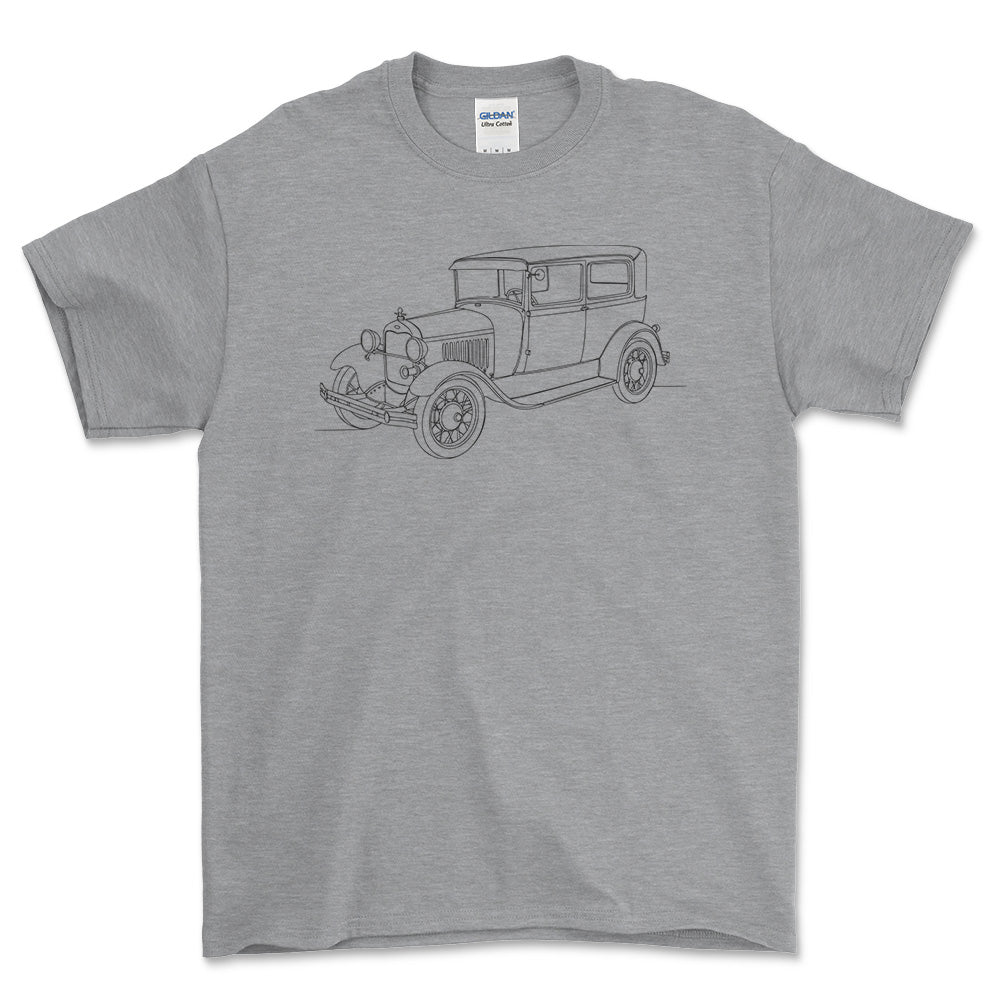 Ford Model A Tudor Sedan - One Line Style Unisex T-Shirt-Beklædning-Ford-Grå Sport-S-Forside-Garage Culture Shop- garage - man cave - merchandise