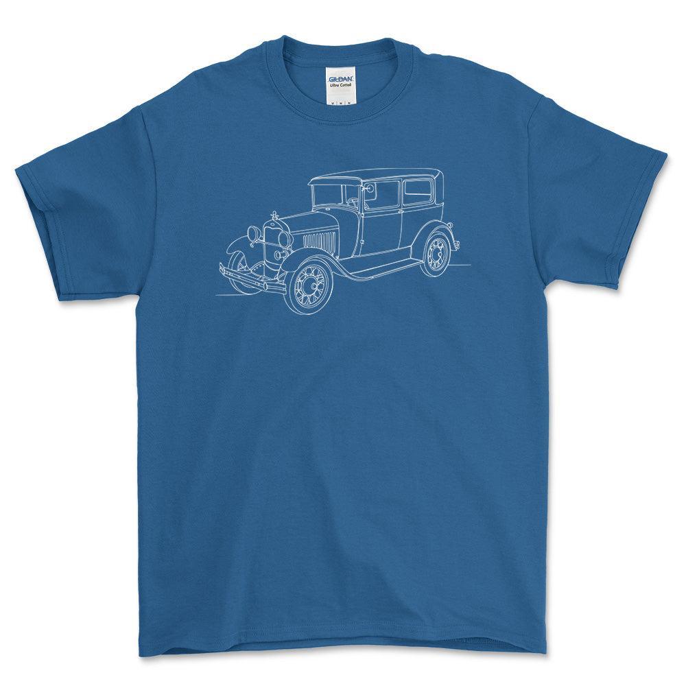 Ford Model A Tudor Sedan - One Line Style Unisex T-Shirt-Beklædning-Ford-Blå Royal-S-Forside-Garage Culture Shop- garage - man cave - merchandise
