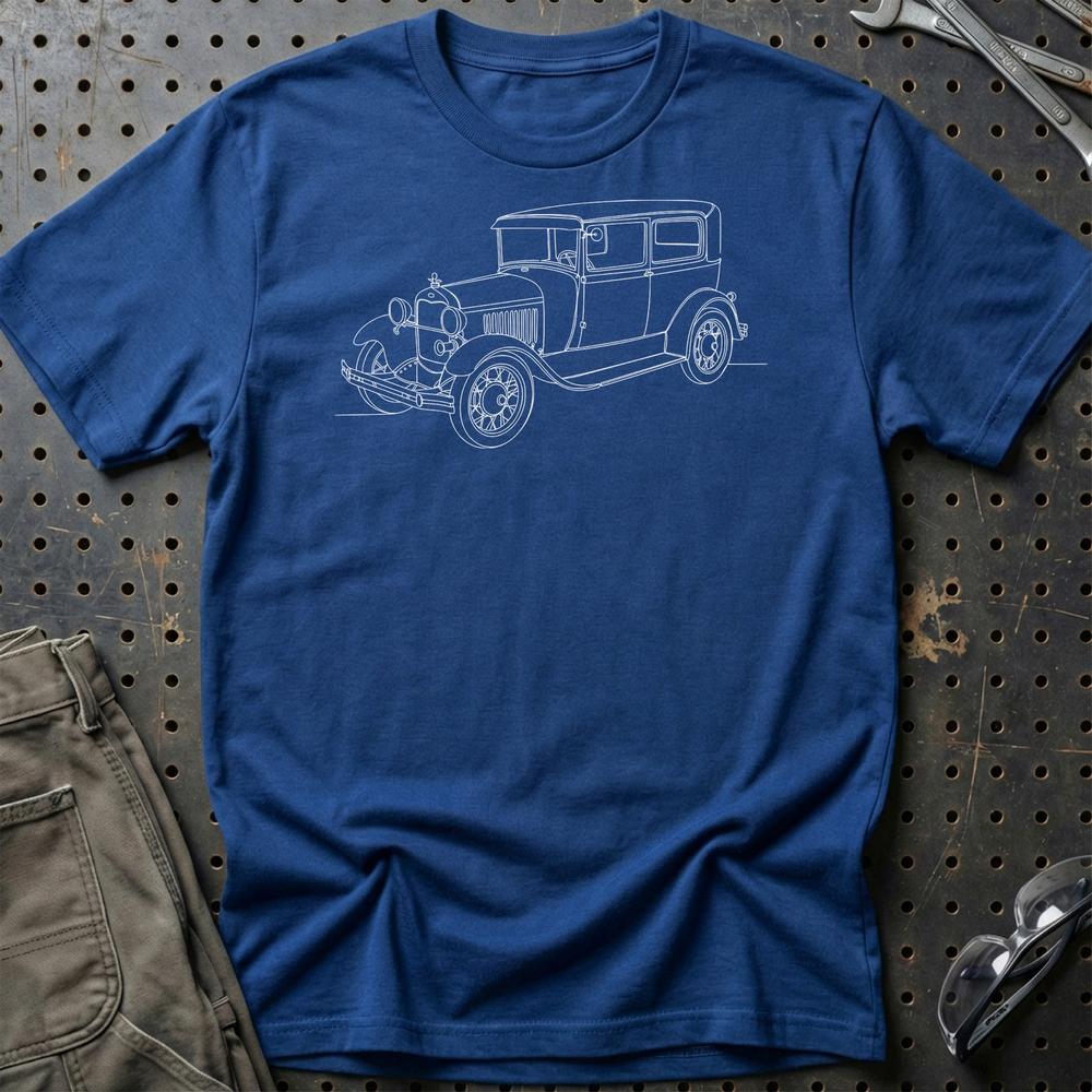 Ford Model A Tudor Sedan - One Line Style Unisex T-Shirt-Beklædning-Ford-Blå Royal-S-Garage Culture Shop- garage - man cave - merchandise