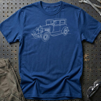 Ford Model A Tudor Sedan - One Line Style Unisex T-Shirt-Beklædning-Ford-Blå Royal-S-Garage Culture Shop- garage - man cave - merchandise