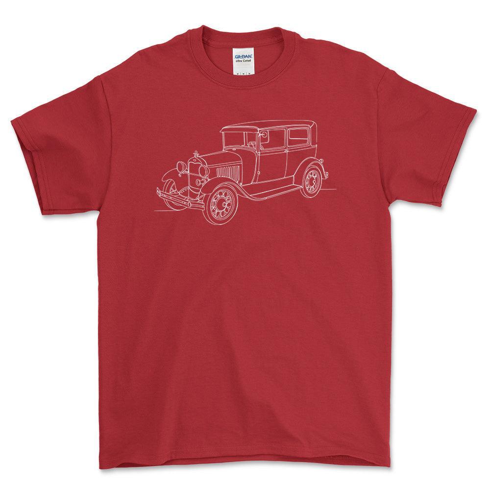 Ford Model A Tudor Sedan - One Line Style Unisex T-Shirt-Beklædning-Ford-Rød-S-Forside-Garage Culture Shop- garage - man cave - merchandise