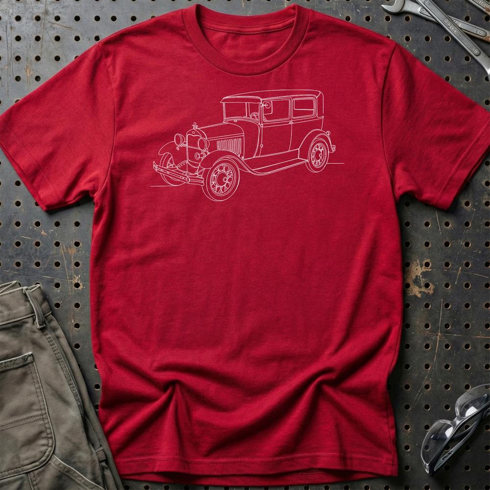 Ford Model A Tudor Sedan - One Line Style Unisex T-Shirt-Beklædning-Ford-Rød-S-Garage Culture Shop- garage - man cave - merchandise