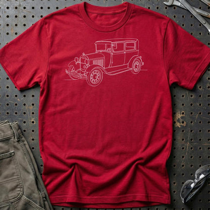 Ford Model A Tudor Sedan - One Line Style Unisex T-Shirt-Beklædning-Ford-Rød-S-Garage Culture Shop- garage - man cave - merchandise