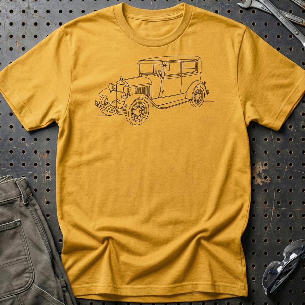 Ford Model A Tudor Sedan - One Line Style Unisex T-Shirt-Beklædning-Ford-Guld-S-Garage Culture Shop- garage - man cave - merchandise