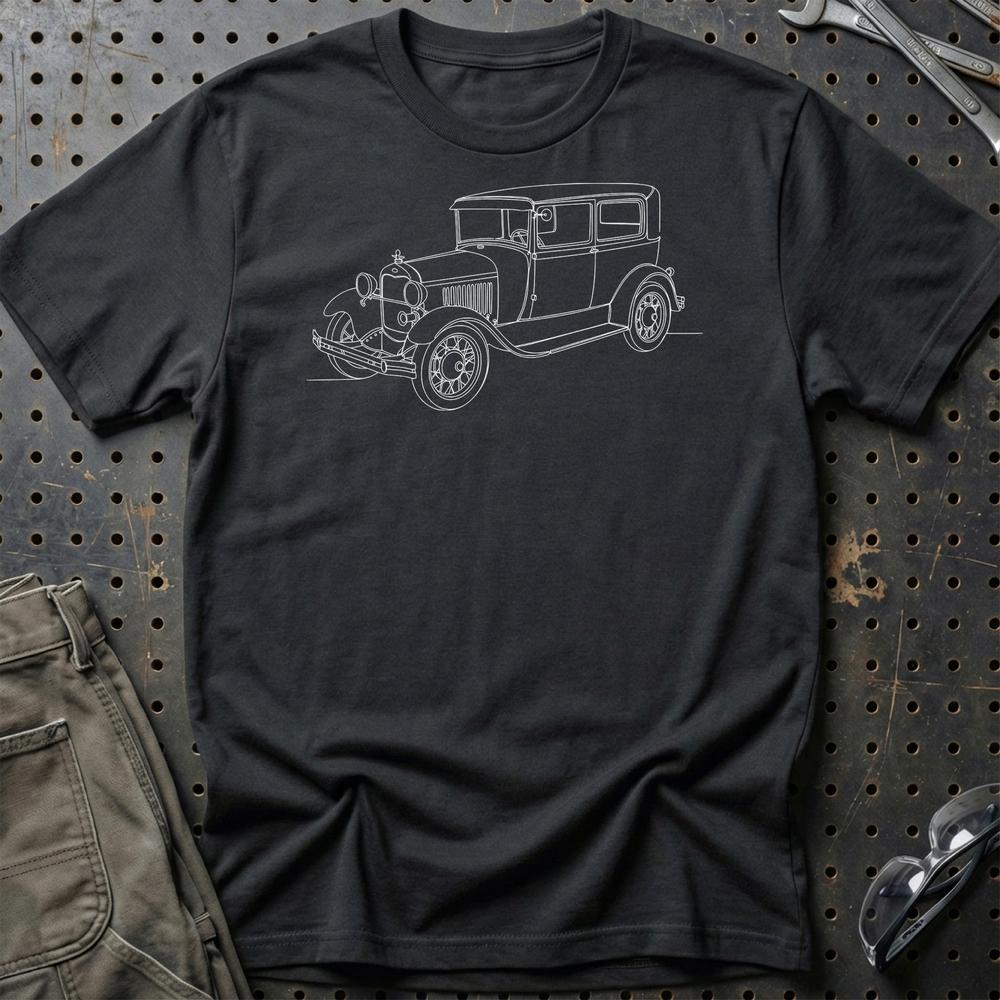 Ford Model A Tudor Sedan - One Line Style Unisex T-Shirt-Beklædning-Ford-Sort-S-Garage Culture Shop- garage - man cave - merchandise