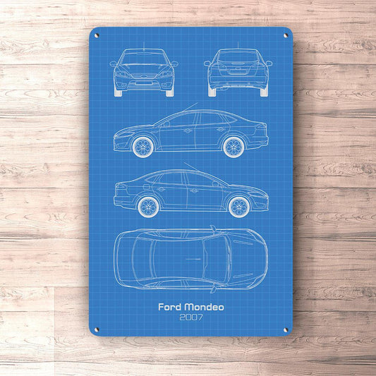 Ford Mondeo 4 door 2007 Blueprint Skilte, Musemåtte, Dørmåtte , Plakat-Blueprint-Ford-Garage Culture Shop- garage - man cave - merchandise