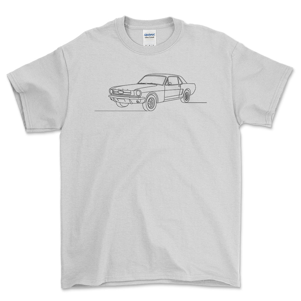 Ford Mustang 1 Gen - One Line Style Unisex T-Shirt-Beklædning-Ford-Hvid-S-Forside-Garage Culture Shop- garage - man cave - merchandise