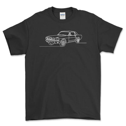 Ford Mustang 1 Gen - One Line Style Unisex T-Shirt-Beklædning-Ford-Sort-S-Forside-Garage Culture Shop- garage - man cave - merchandise