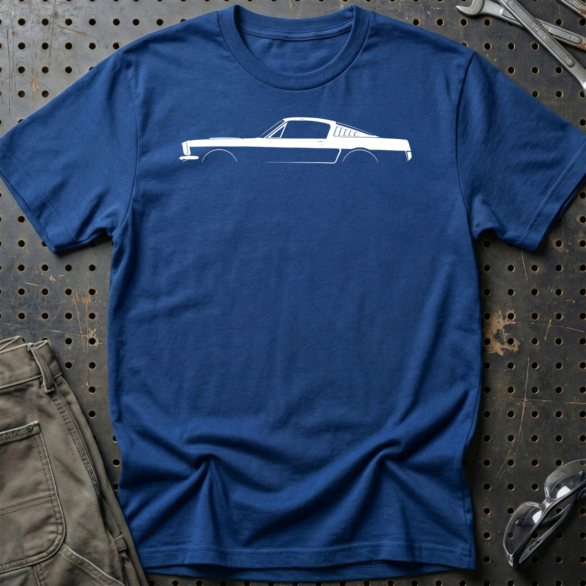 
Ford Mustang 1965-1966 Silhuet T-Shirt – Blå Royal