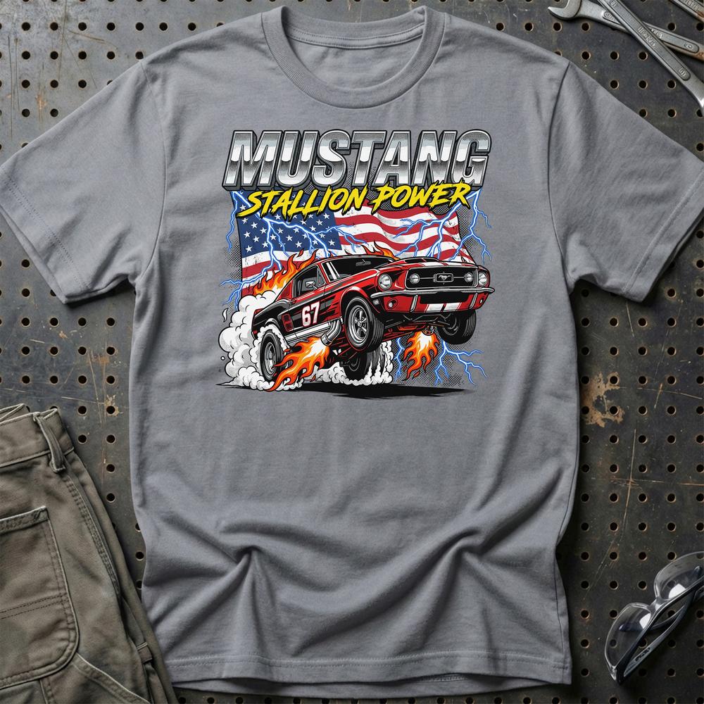 Ford Mustang 1967 Stallion Power Fastback T-Shirt-Beklædning-Ford-Grå Sport-S-Garage Culture Shop- garage - man cave - merchandise
