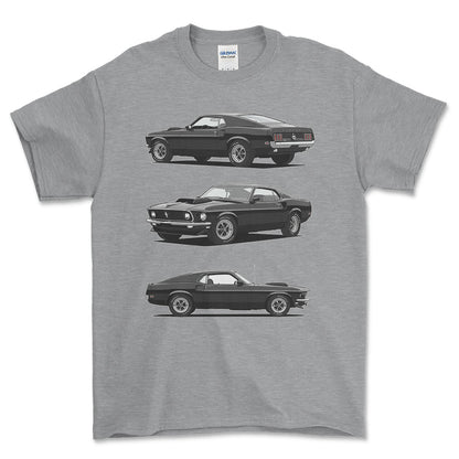 Ford Mustang 1969 Boss 429 - One Line Style Unisex T-Shirt-Beklædning-Ford-Grå Sport-S-Forside-Garage Culture Shop- garage - man cave - merchandise