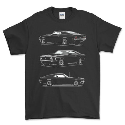 Ford Mustang 1969 Boss 429 - One Line Style Unisex T-Shirt-Beklædning-Ford-Sort-S-Forside-Garage Culture Shop- garage - man cave - merchandise