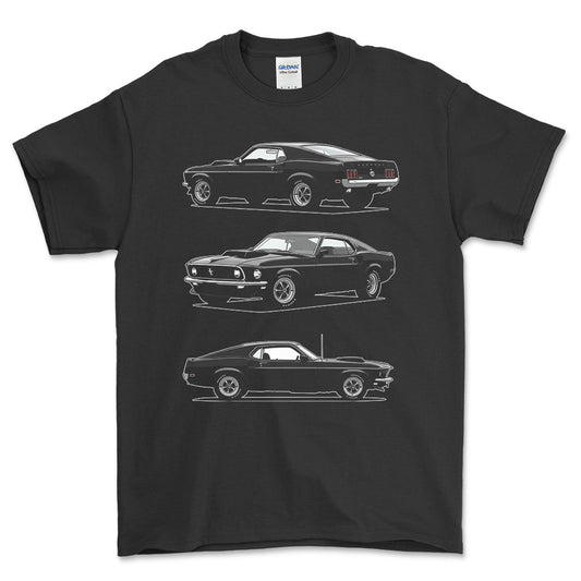 Ford Mustang 1969 Boss 429 - One Line Style Unisex T-Shirt-Beklædning-Ford-Sort-S-Forside-Garage Culture Shop- garage - man cave - merchandise