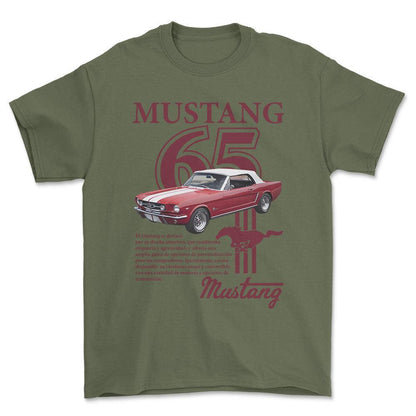 Ford Mustang 65 - Unisex T-Shirt , Bomuld (Copy)-Beklædning-Ford-Grøn Militær-S-Forside-Garage Culture Shop- garage - man cave - merchandise