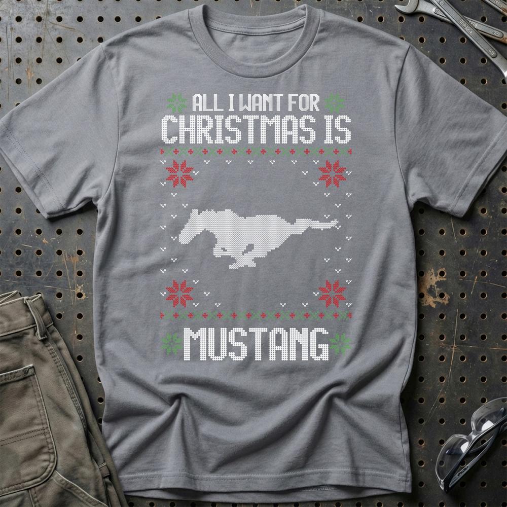 Ford Mustang - All I Want For Christmas T-Shirt-Beklædning-Ford-Grå Sport-S-Garage Culture Shop- garage - man cave - merchandise