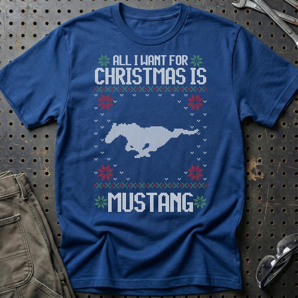Ford Mustang - All I Want For Christmas T-Shirt-Beklædning-Ford-Blå Royal-S-Garage Culture Shop- garage - man cave - merchandise