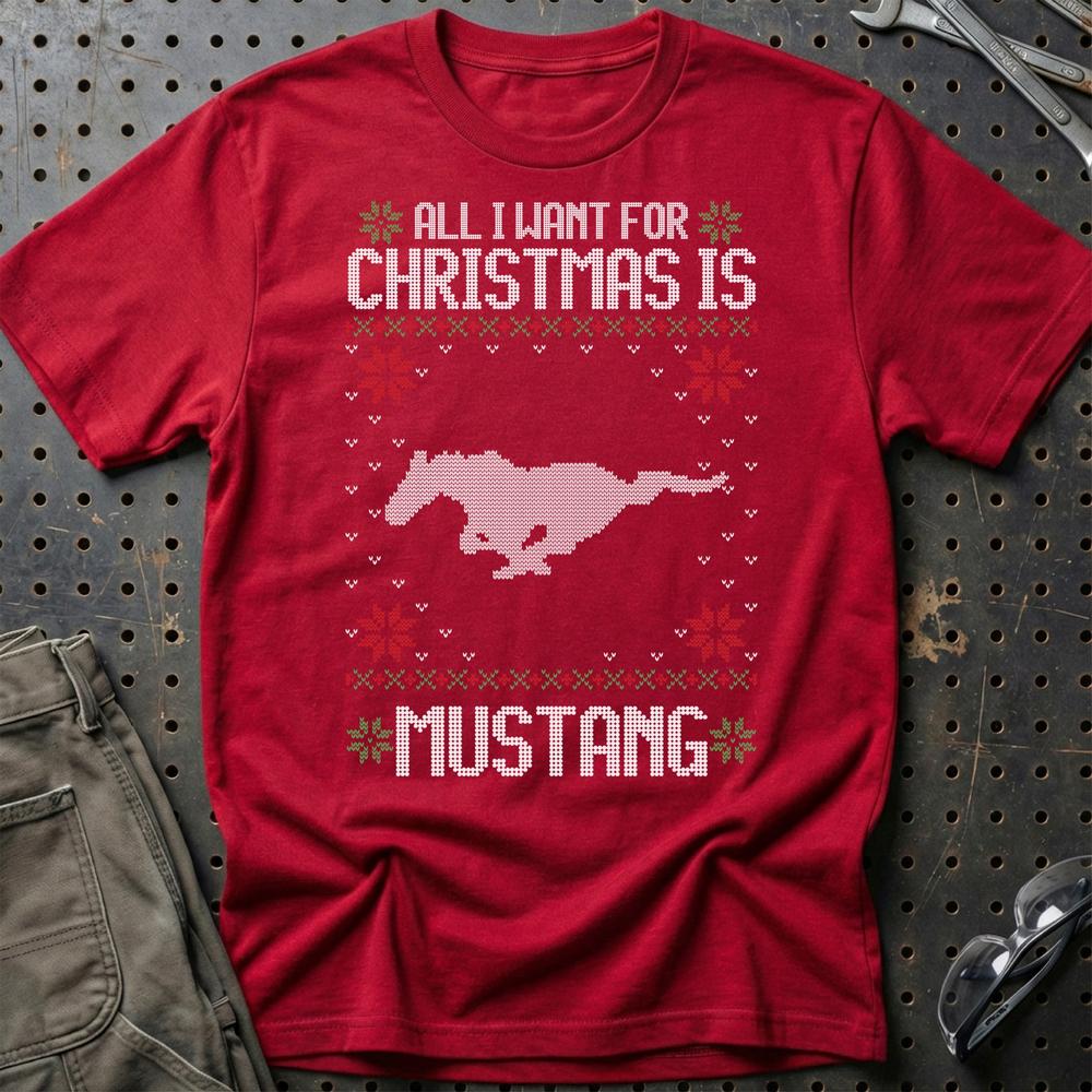 Ford Mustang - All I Want For Christmas T-Shirt-Beklædning-Ford-Rød-S-Garage Culture Shop- garage - man cave - merchandise