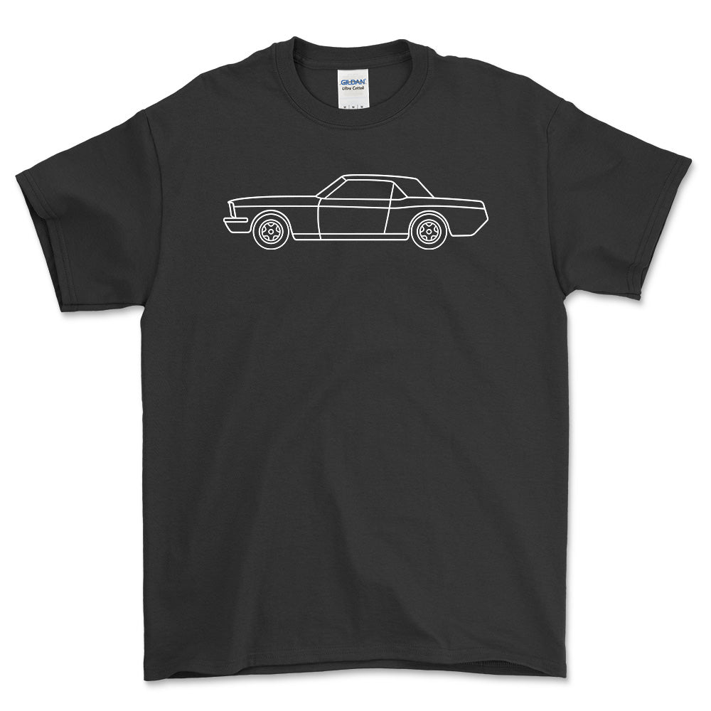 Ford Mustang GT 1966 Outline - Unisex T-Shirt , Bomuld-Beklædning-Ford-Sort-S-Garage Culture Shop- garage - man cave - merchandise