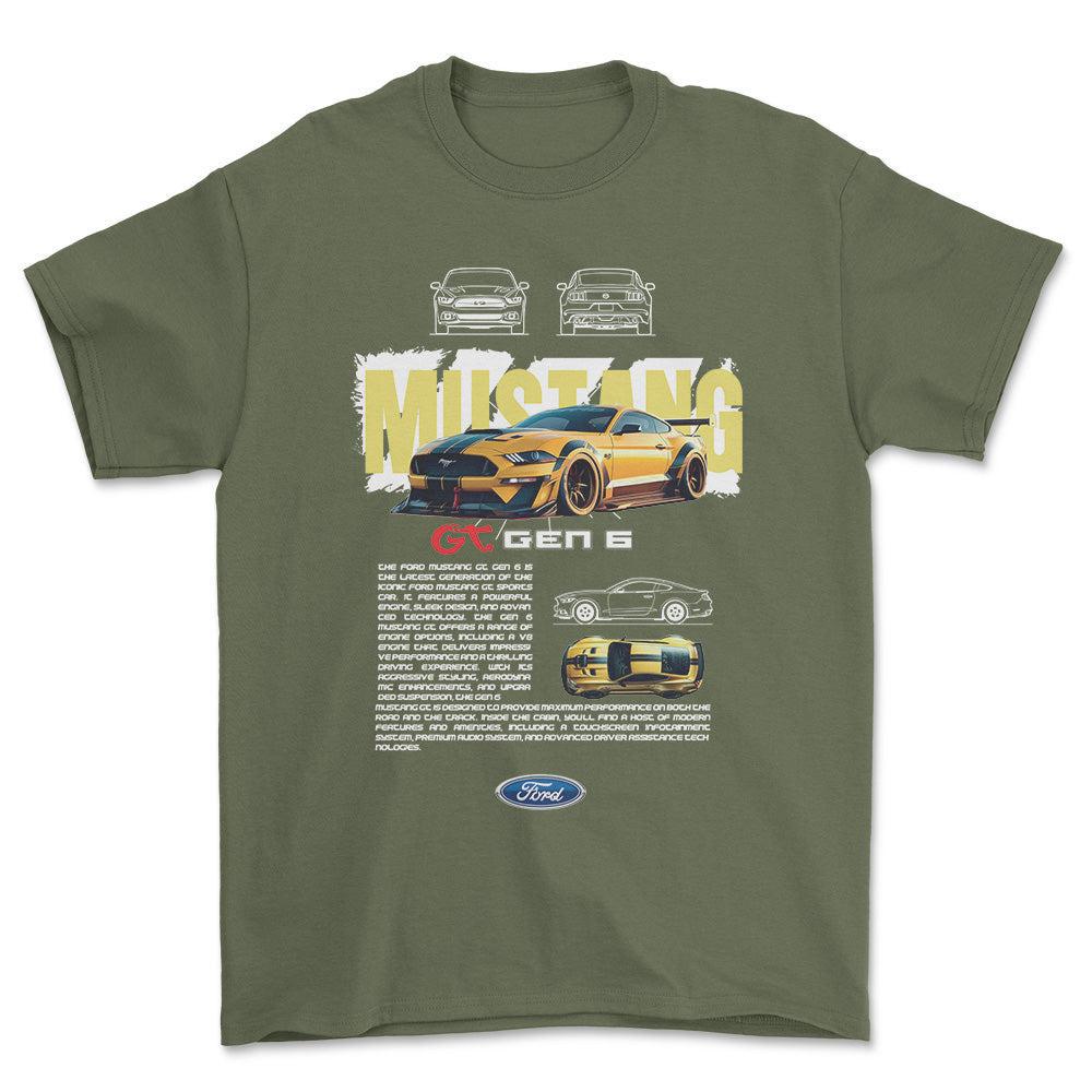 Ford Mustang GT - Unisex T-Shirt , Bomuld-Beklædning-Ford-Grøn Militær-S-Forside-Garage Culture Shop- garage - man cave - merchandise