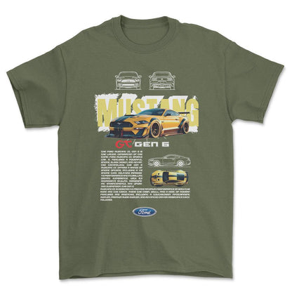 Ford Mustang GT - Unisex T-Shirt , Bomuld-Beklædning-Ford-Grøn Militær-S-Forside-Garage Culture Shop- garage - man cave - merchandise