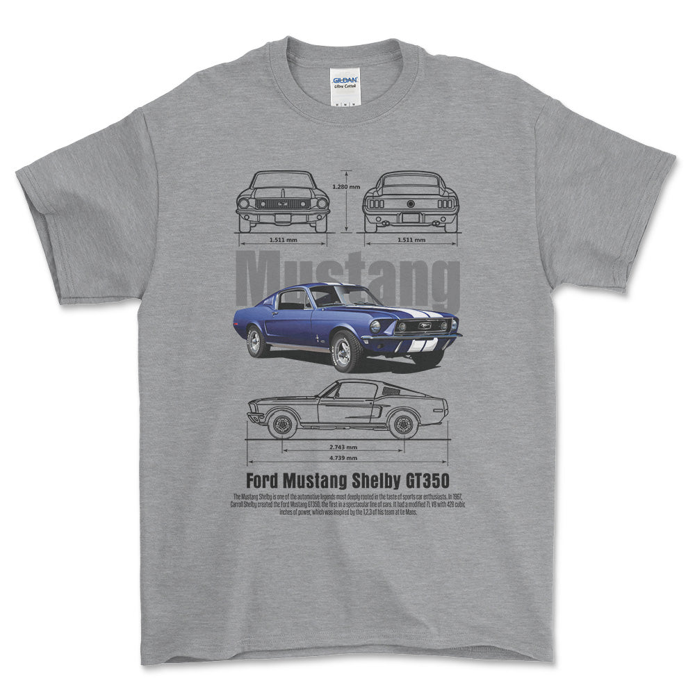 Ford Mustang GT350 - Unisex T-Shirt , Bomuld-Beklædning-Ford-Grå Sport-S-Forside-Garage Culture Shop- garage - man cave - merchandise
