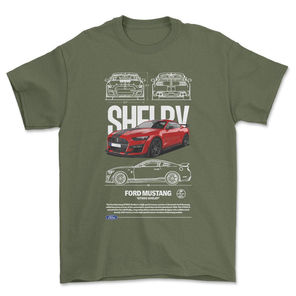 Ford Mustang GT500 - Unisex T-Shirt , Bomuld-Beklædning-Ford-Grøn Militær-S-Forside-Garage Culture Shop- garage - man cave - merchandise