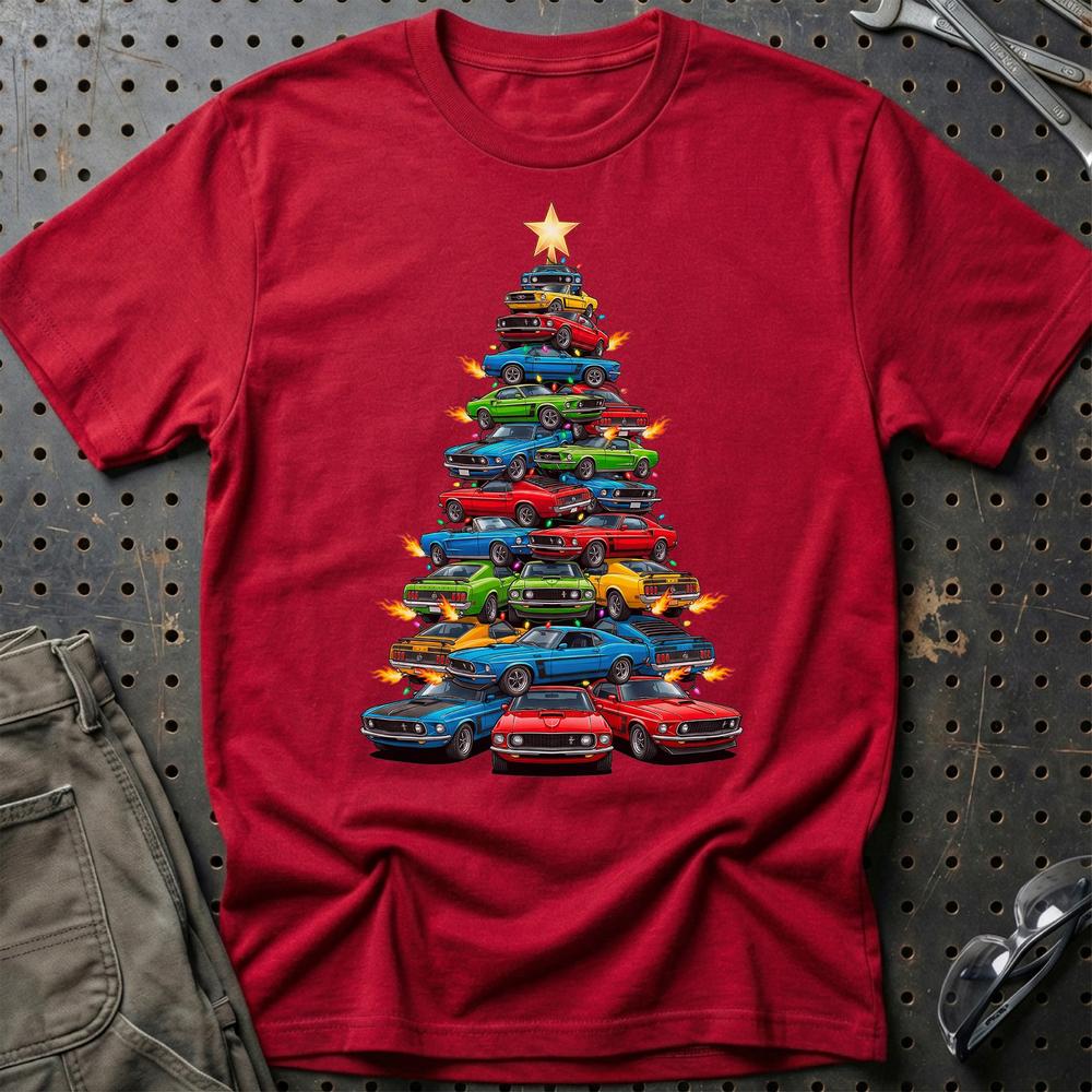 Ford Mustang Juletræ Christmas Tree T-Shirt-Beklædning-Ford-Rød-S-Garage Culture Shop- garage - man cave - merchandise