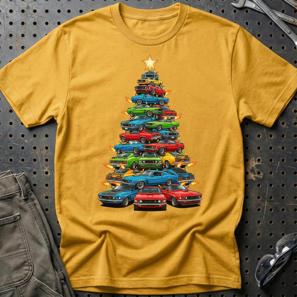 Ford Mustang Juletræ Christmas Tree T-Shirt-Beklædning-Ford-Guld-S-Garage Culture Shop- garage - man cave - merchandise