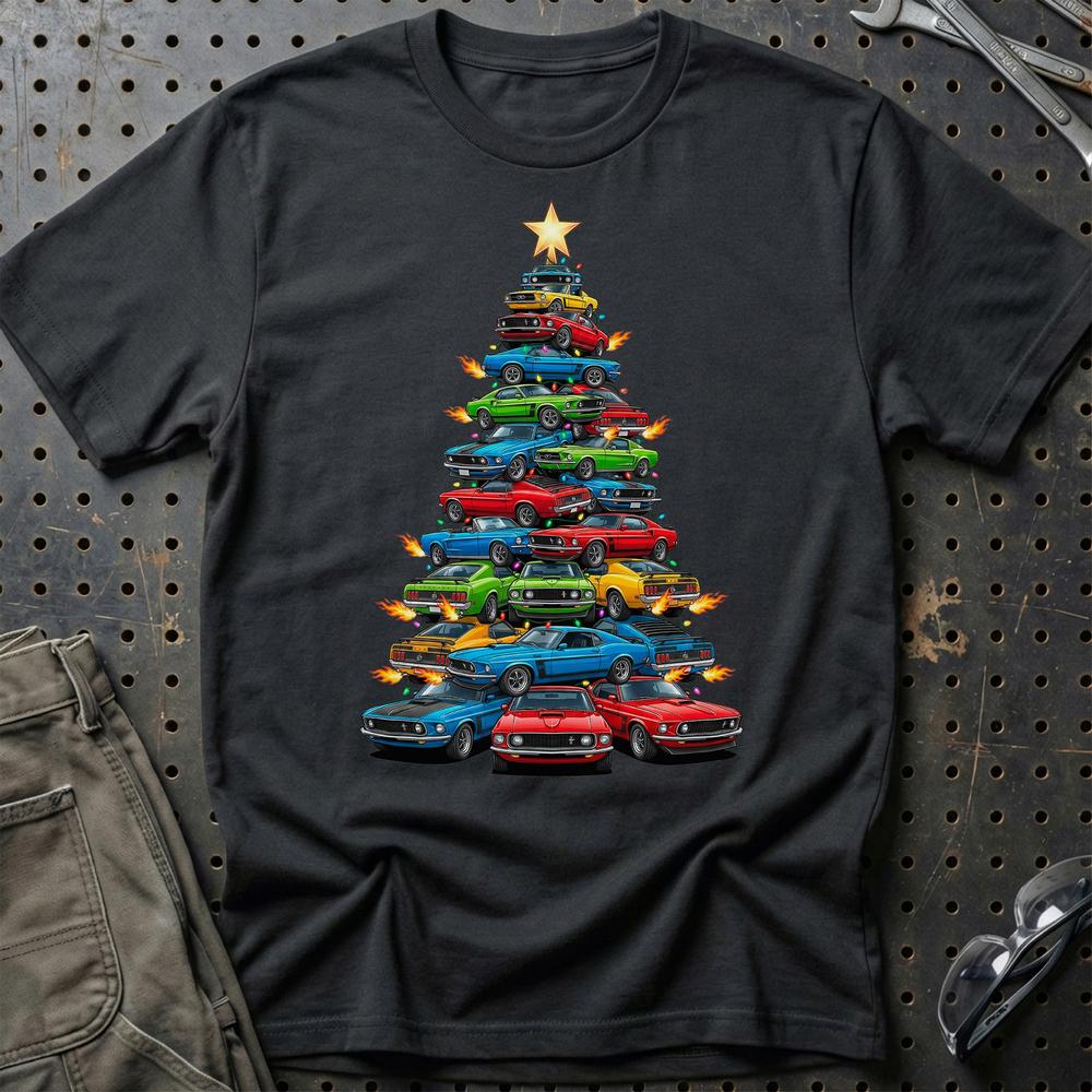 Ford Mustang Juletræ Christmas Tree T-Shirt-Beklædning-Ford-Sort-S-Garage Culture Shop- garage - man cave - merchandise