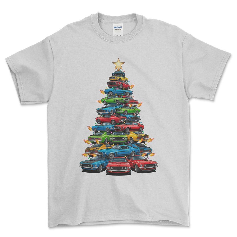 Ford Mustang Juletræ Christmas Tree - Unisex T-Shirt-Beklædning-Ford-Hvid-S-Forside-Garage Culture Shop- garage - man cave - merchandise