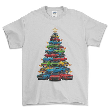 Ford Mustang Juletræ Christmas Tree - Unisex T-Shirt-Beklædning-Ford-Hvid-S-Forside-Garage Culture Shop- garage - man cave - merchandise