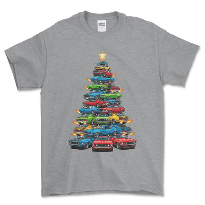 Ford Mustang Juletræ Christmas Tree - Unisex T-Shirt-Beklædning-Ford-Grå Sport-S-Forside-Garage Culture Shop- garage - man cave - merchandise