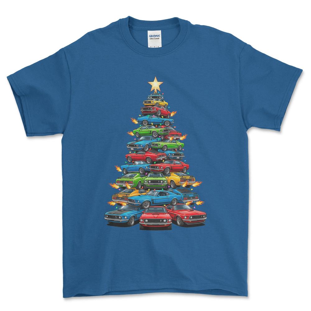 Ford Mustang Juletræ Christmas Tree - Unisex T-Shirt-Beklædning-Ford-Blå Royal-S-Forside-Garage Culture Shop- garage - man cave - merchandise
