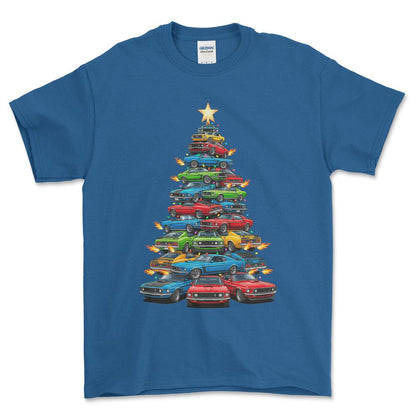 Ford Mustang Juletræ Christmas Tree - Unisex T-Shirt-Beklædning-Ford-Blå Royal-S-Forside-Garage Culture Shop- garage - man cave - merchandise