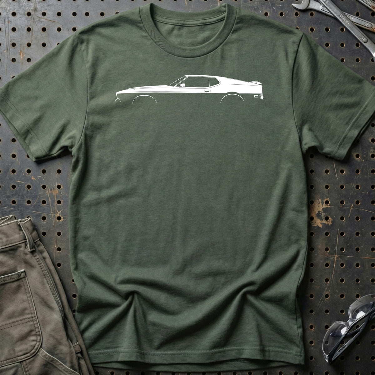 
Ford Mustang Mach 1 1971 Silhuet T-Shirt – Grøn Militær