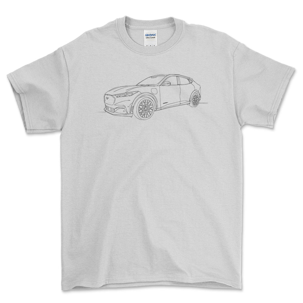 Ford Mustang Mach-E - One Line Style Unisex T-Shirt-Beklædning-Ford-Hvid-S-Forside-Garage Culture Shop- garage - man cave - merchandise