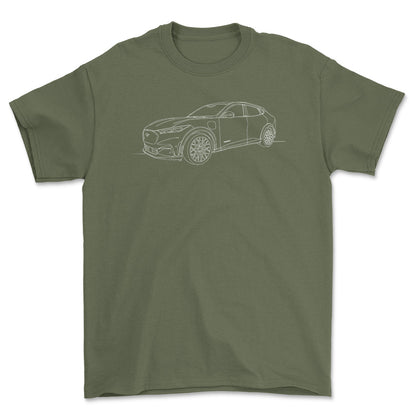 Ford Mustang Mach-E - One Line Style Unisex T-Shirt-Beklædning-Ford-Grøn Militær-S-Forside-Garage Culture Shop- garage - man cave - merchandise