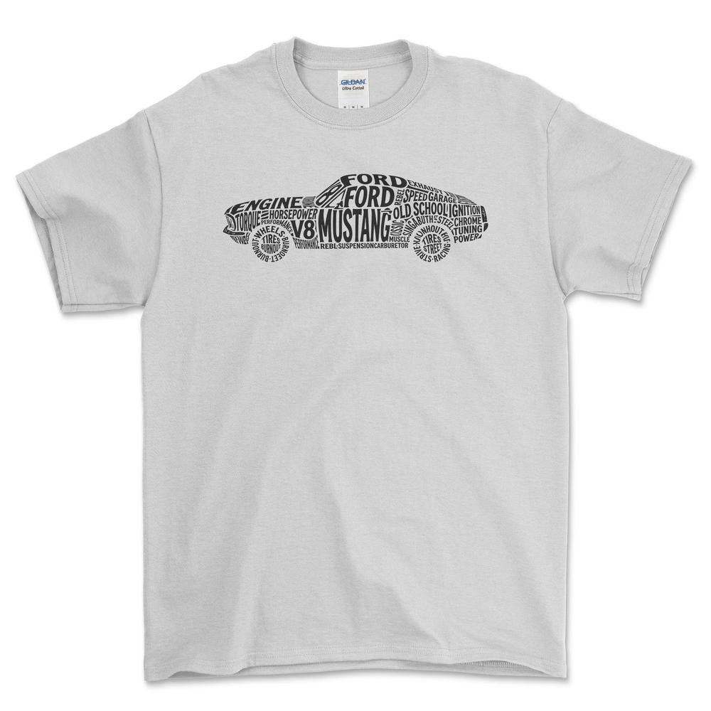 Ford Mustang Old School Typography T-Shirt-Beklædning-Ford-Hvid-S-Garage Culture Shop- garage - man cave - merchandise