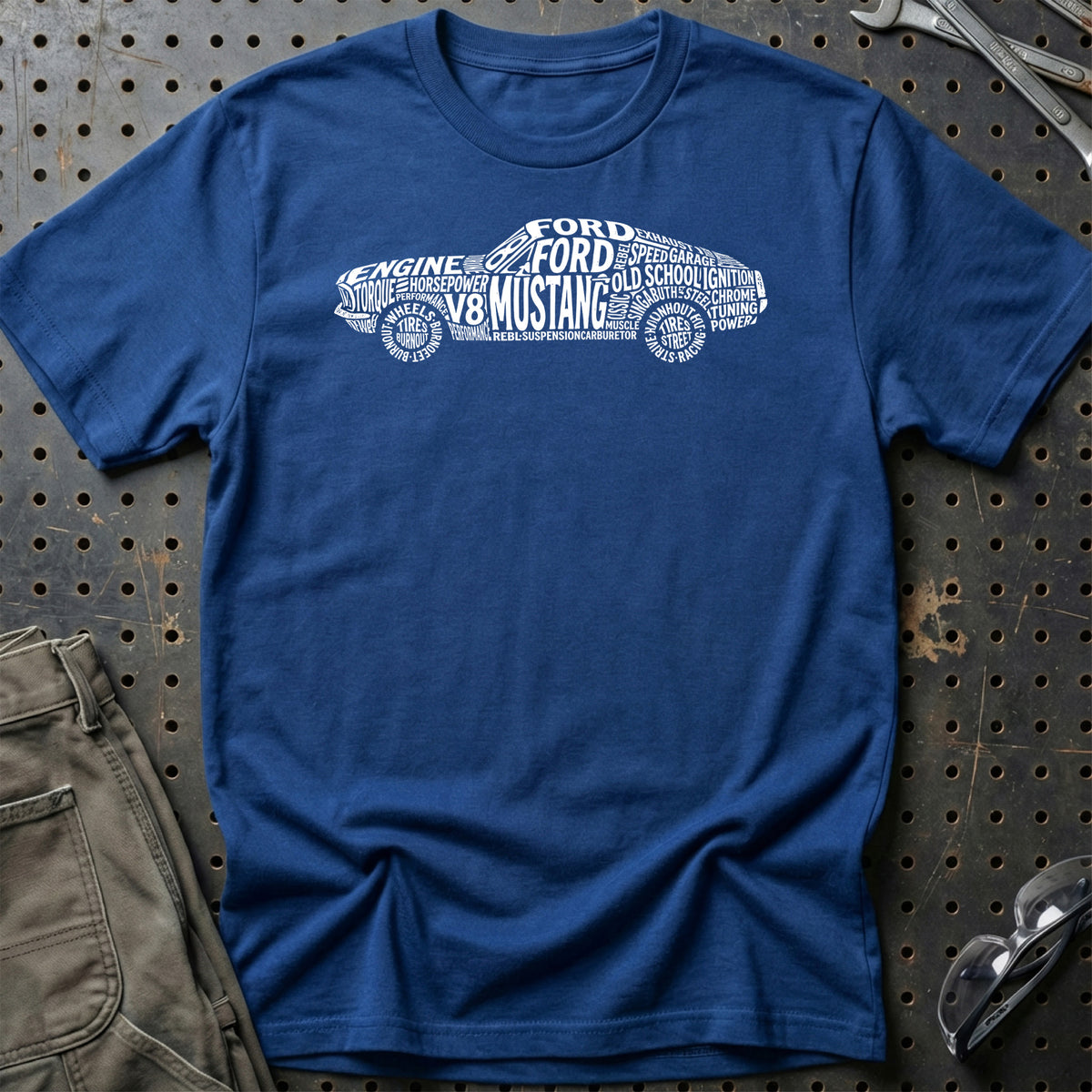 
Ford Mustang Old School Typography T-Shirt – Blå Royal