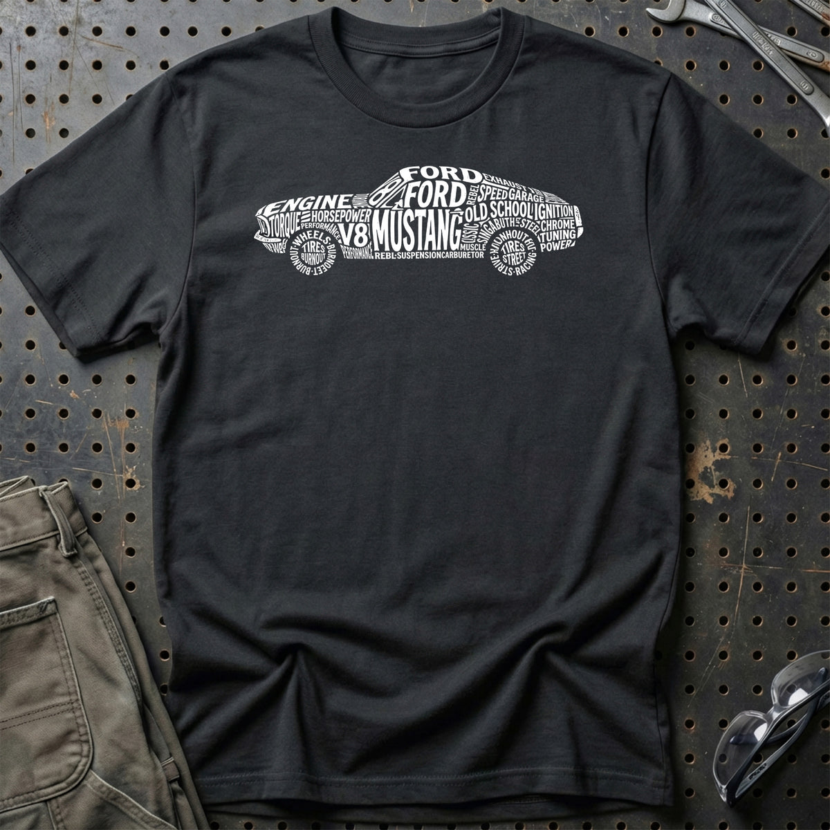 
Ford Mustang Old School Typography T-Shirt – Sort