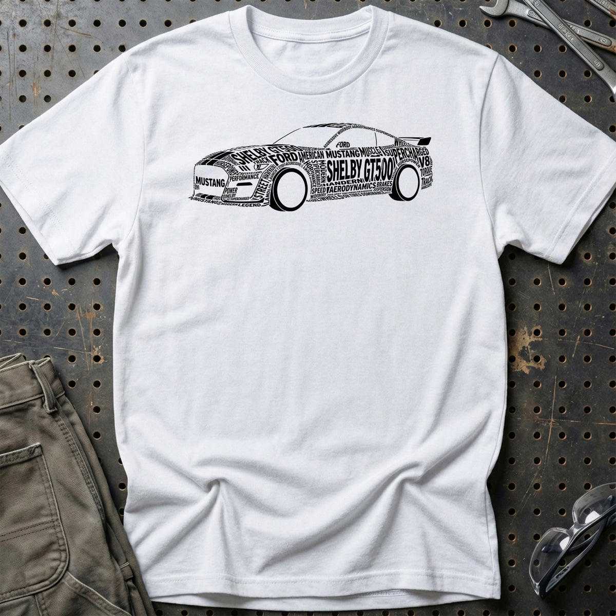 
Ford Mustang Shelby 500 2021 Old School Typography T-Shirt – Hvid