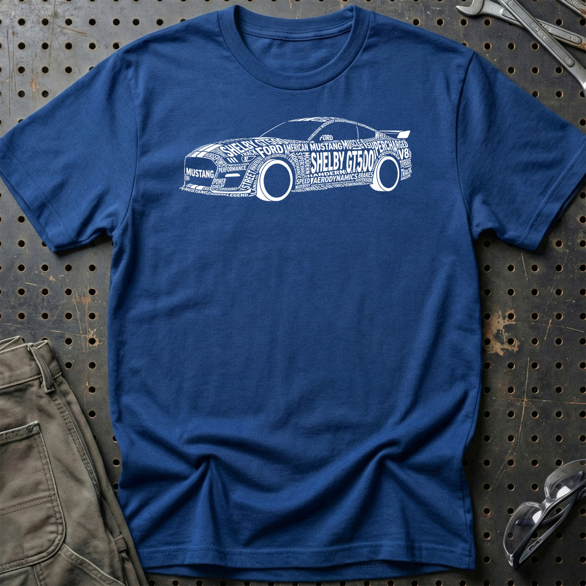 
Ford Mustang Shelby 500 2021 Old School Typography T-Shirt – Blå Royal