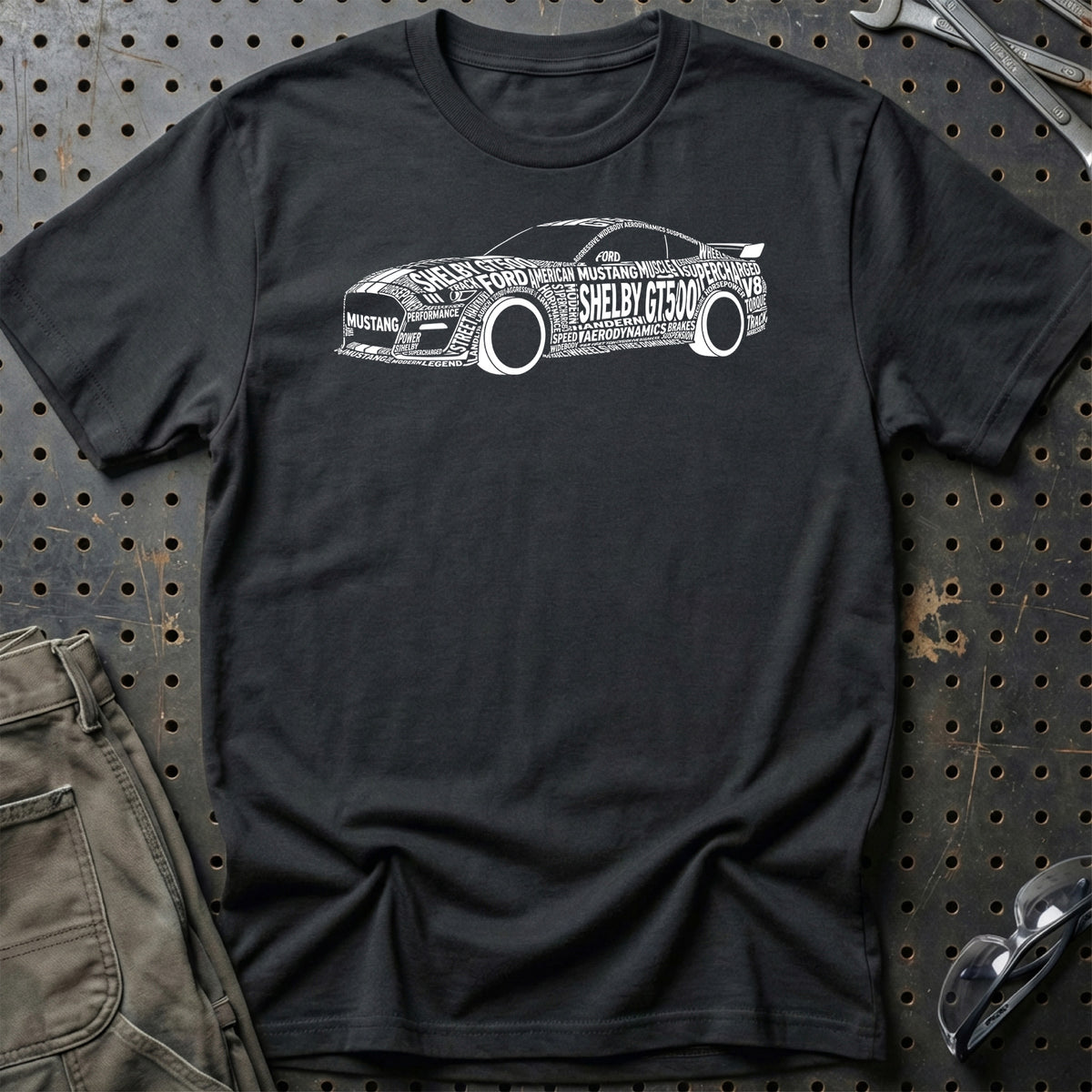 
Ford Mustang Shelby 500 2021 Old School Typography T-Shirt – Sort